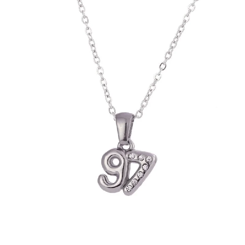 Micro Inlaid Water Diamond 3D Year Necklace - Silver-97