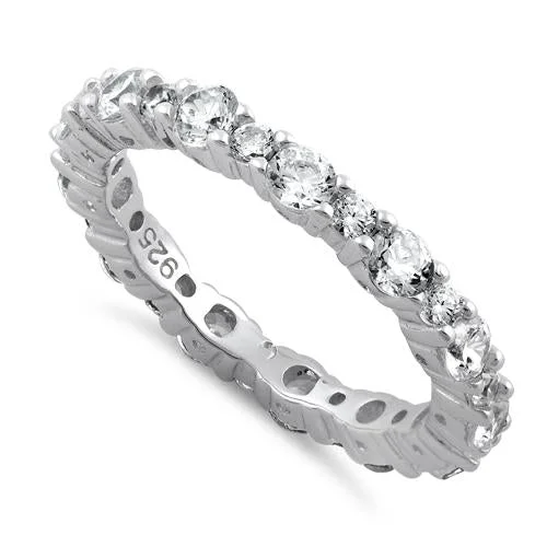 Wedding Rings with Diamonds-Sterling Silver Eternity Round Clear CZ Ring