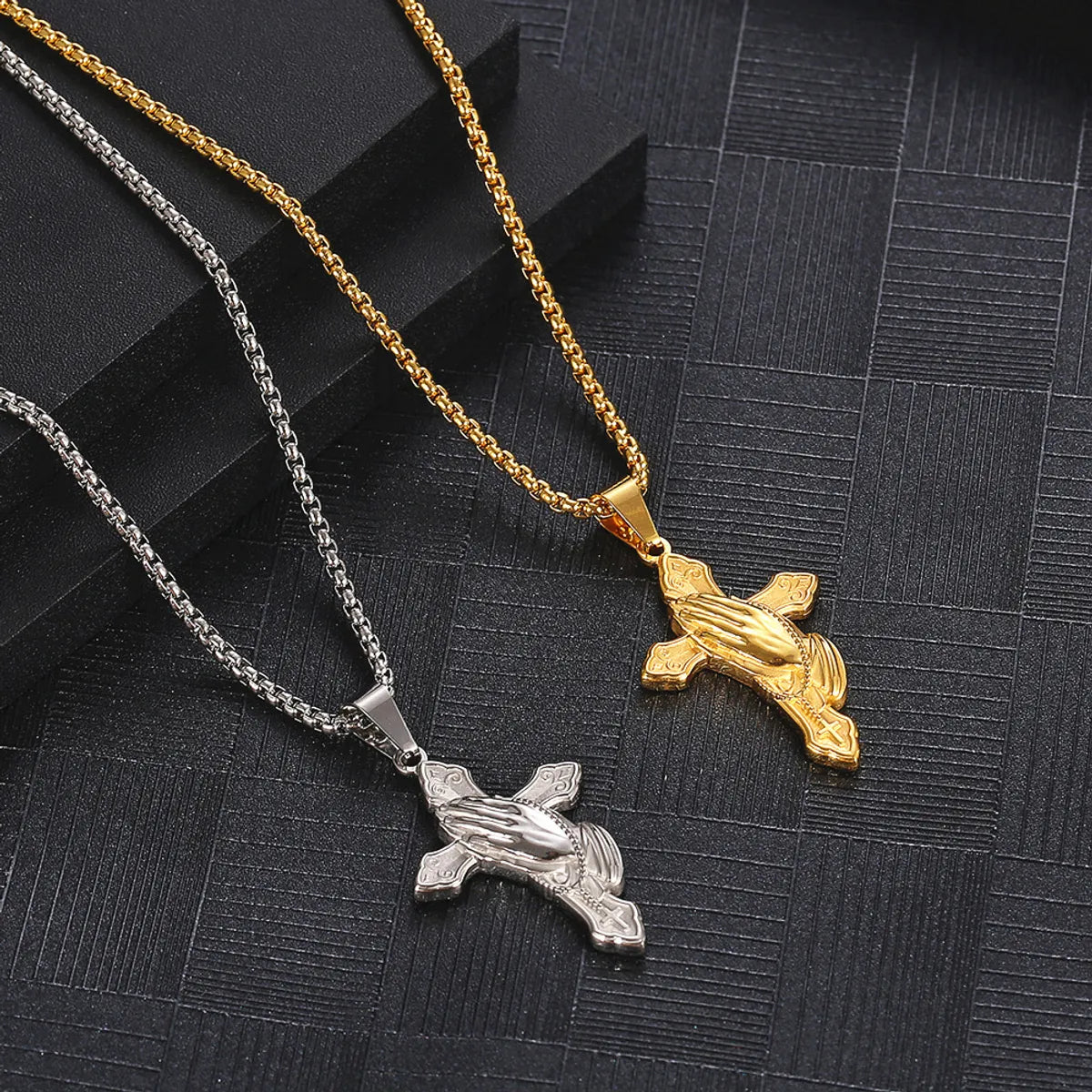 Infinity Heart Necklaces-Hip-Hop Simple Style Cross Gesture Titanium Steel Plating Unisex Sweater Chain