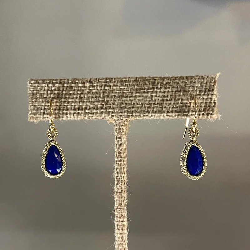 Party Earrings-Gold Silk Caged Lapis Drops