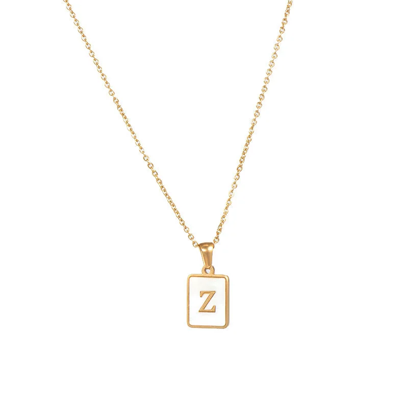 Fritillary Letter Square Pendant Necklace-Gold-Letter Z