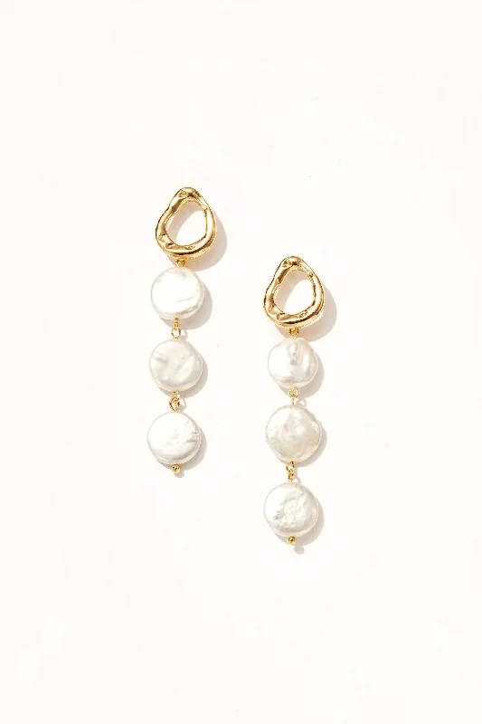 Chunky Earrings-Clementine Three Tiered Keshi Pearl Earrings