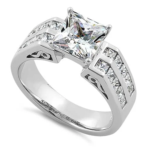 Wedding Ring Bands-Sterling Silver Princess-Cut CZ Engagement Ring