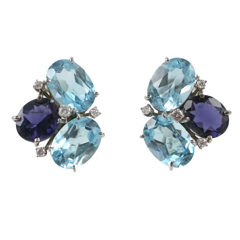 Business Earrings-Blue Topaz and Iolite Pebble Earrings