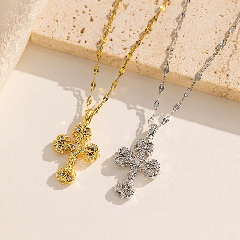 Infinity Necklaces-Moderate Luxury Cross Geometric Titanium Steel 18K Gold Plated Necklaces