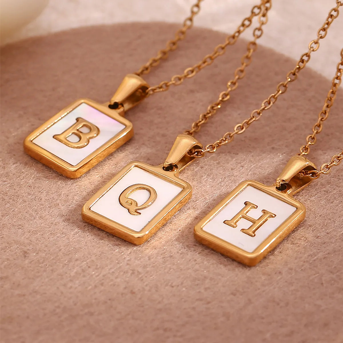 Adjustable Chain Necklaces-Vintage Style Letter Square Stainless Steel Plating Inlay Shell 18k Gold Plated Pendant Necklace