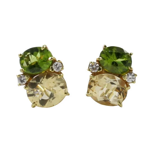 Classic Silver Earrings-Medium GUM DROP™ Earrings with Peridot and Citrine and Diamonds