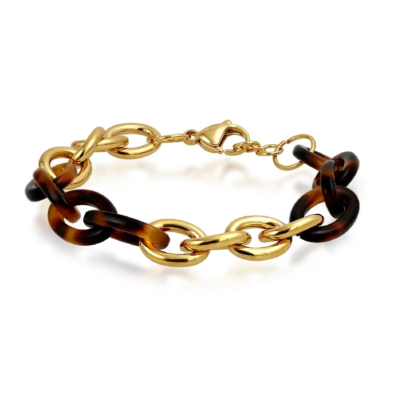 Custom Bracelet Engraving-Fashion Brown Golden Acrylic Leopard Tortoise Shell Chain Link Bracelet