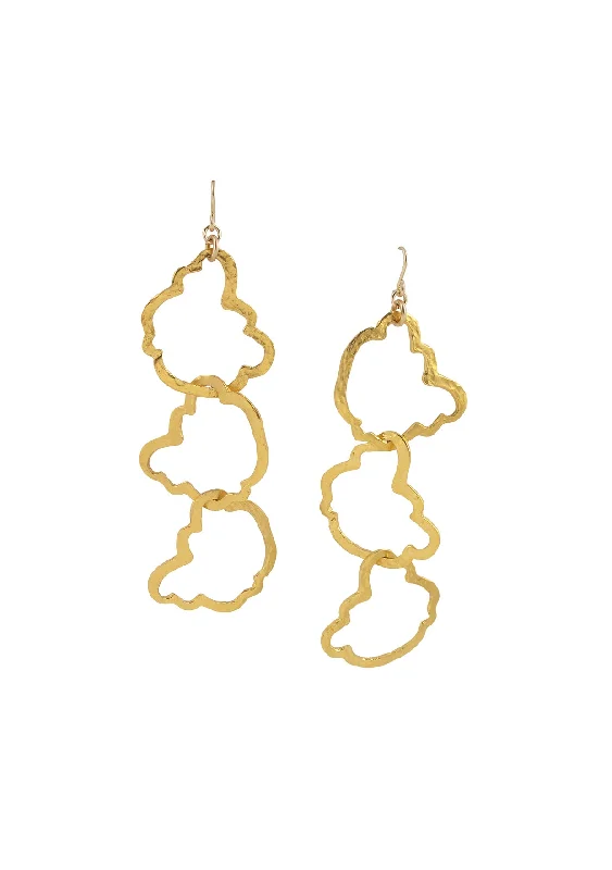 Cute Earrings-Gold Triple Cloud Earrings