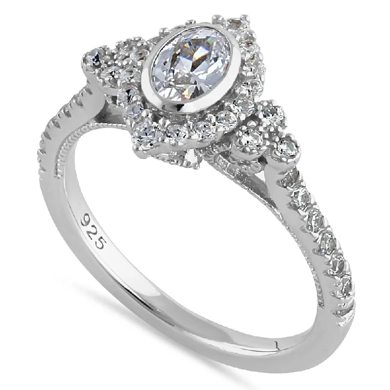 Personalized Engagement Rings-Sterling Silver Victorian Oval CZ Engagement Ring