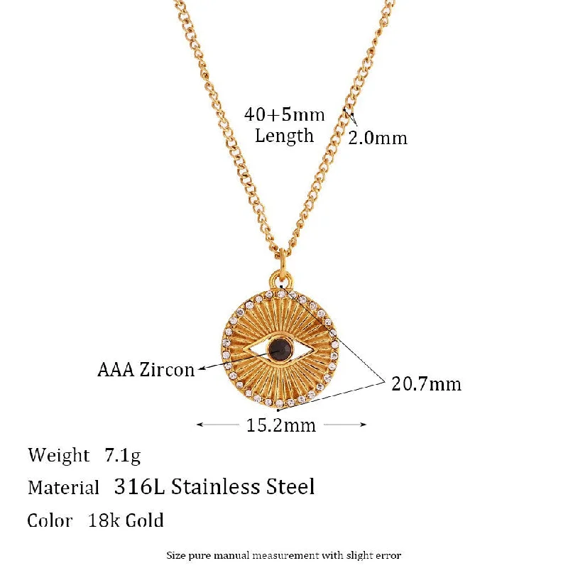 Black Eyed Water Diamond Rising Sun Coin Pendant Necklace - Gold