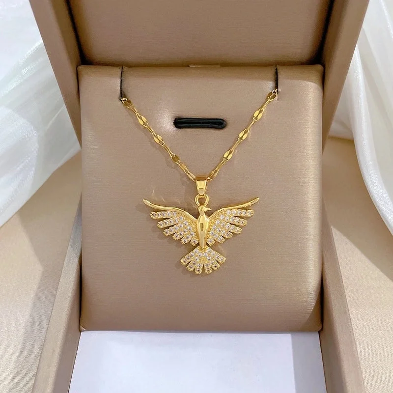 Custom Picture Necklaces-Elegant Luxurious Phoenix Stainless Steel Copper Plating Inlay Rhinestones Pendant Necklace