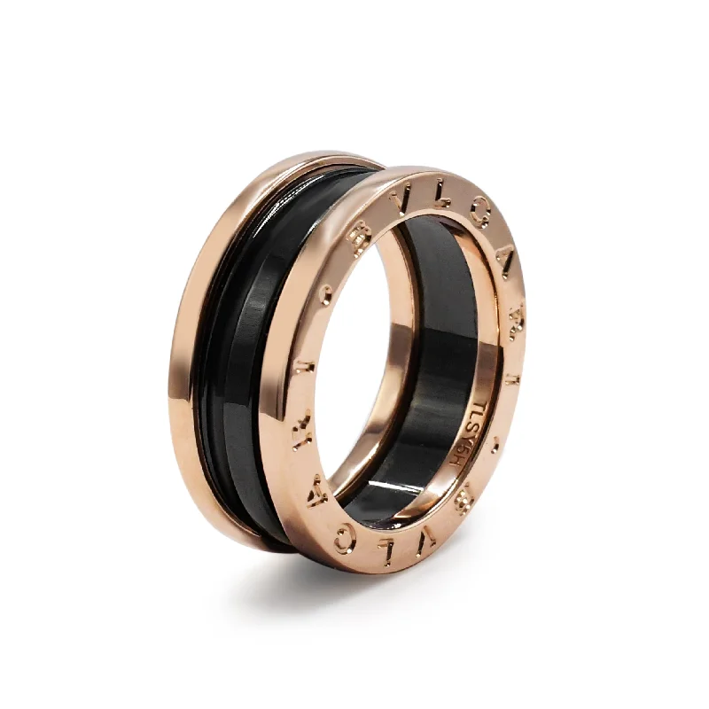 Women’s Diamond Rings-Bvlgari B.Zero1 Two Band Ring - 18ct Rose Gold & Black Ceramic