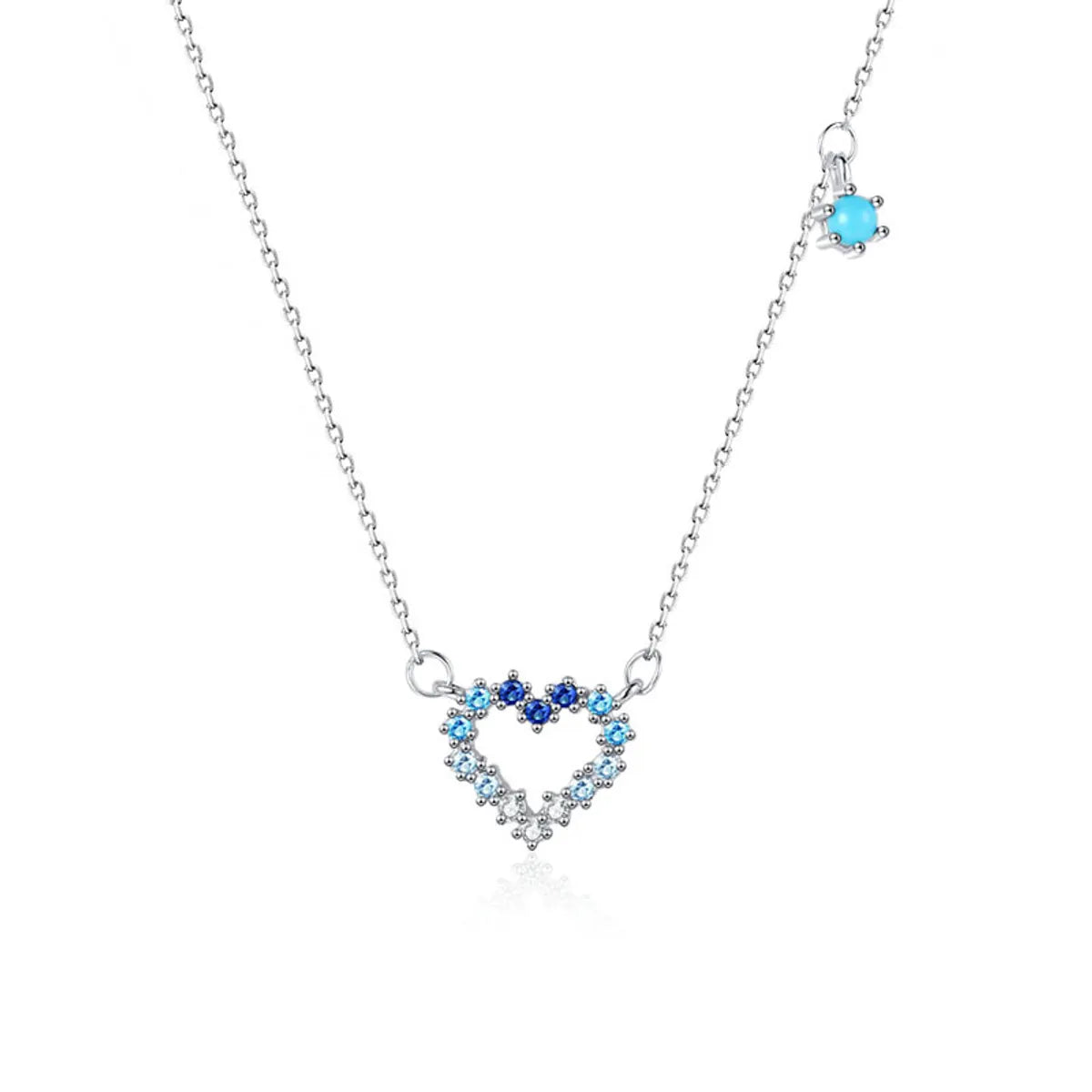 Retro Necklaces-Sterling Silver Hollow Out Inlay Heart Shape Zircon Necklace