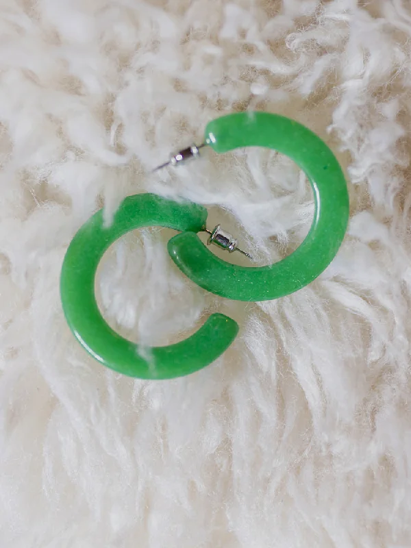 Elegant Drop Earrings-Jade Hoop Earrings - Green