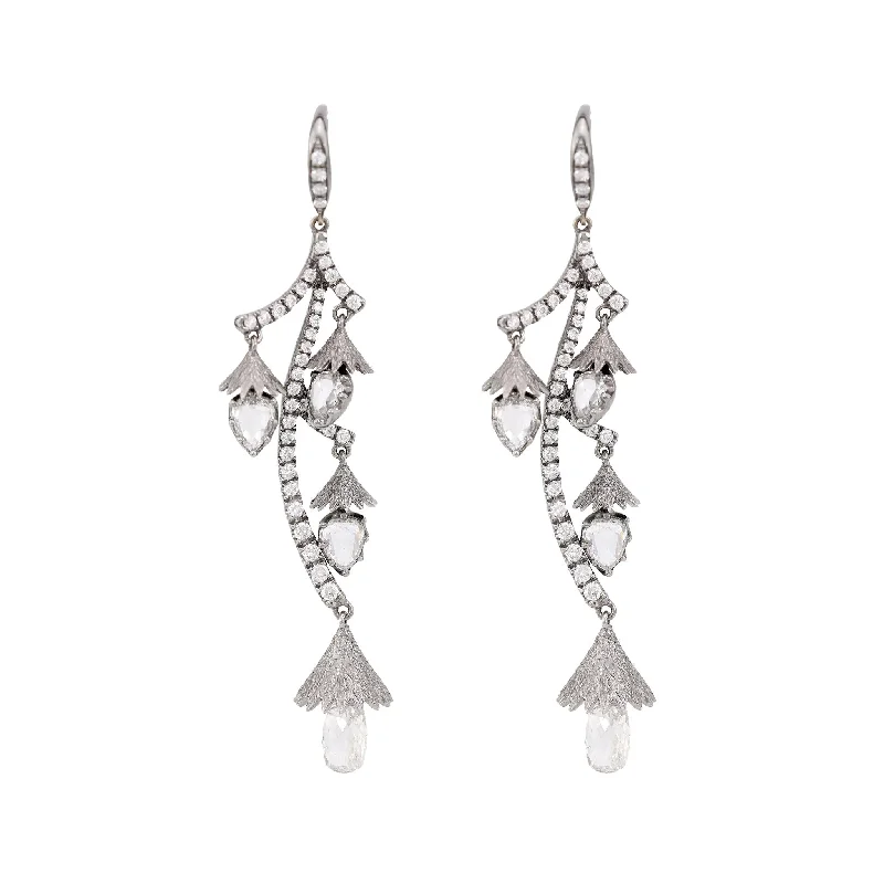 Boho Earrings-Contemporary 11.86 carat diamond 18k white gold drop earrings