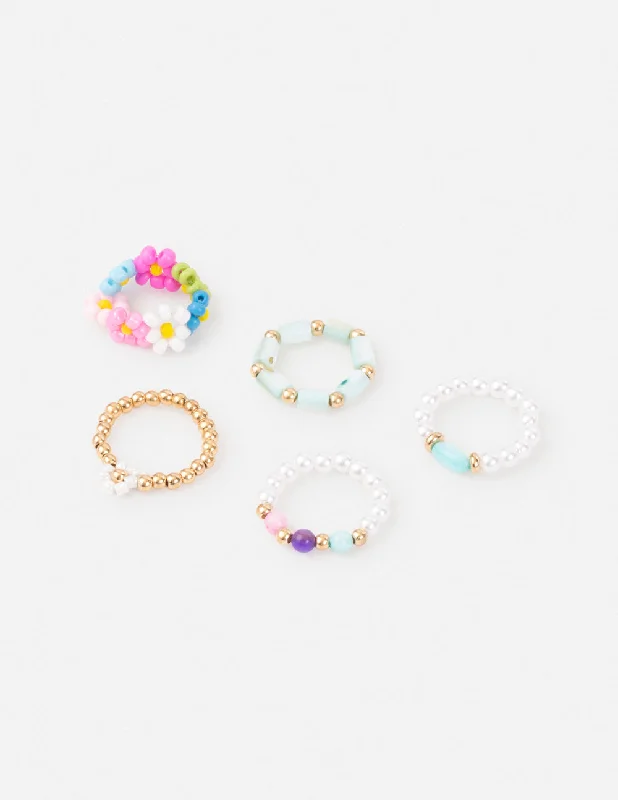 Designer Signet Rings-Pastel Beaded Ring Set