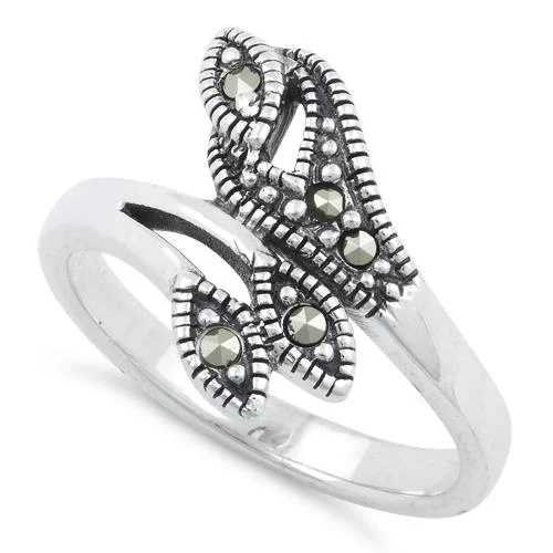 Adjustable Finger Rings-Sterling Silver Triple Eye Marcasite Ring