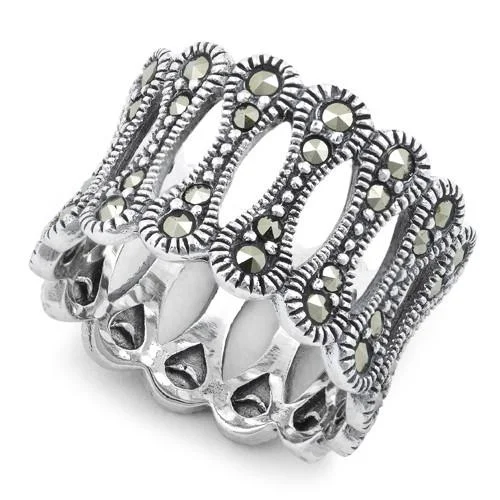 Custom Stacking Rings-Sterling Silver Bone Eternity Marcasite Ring