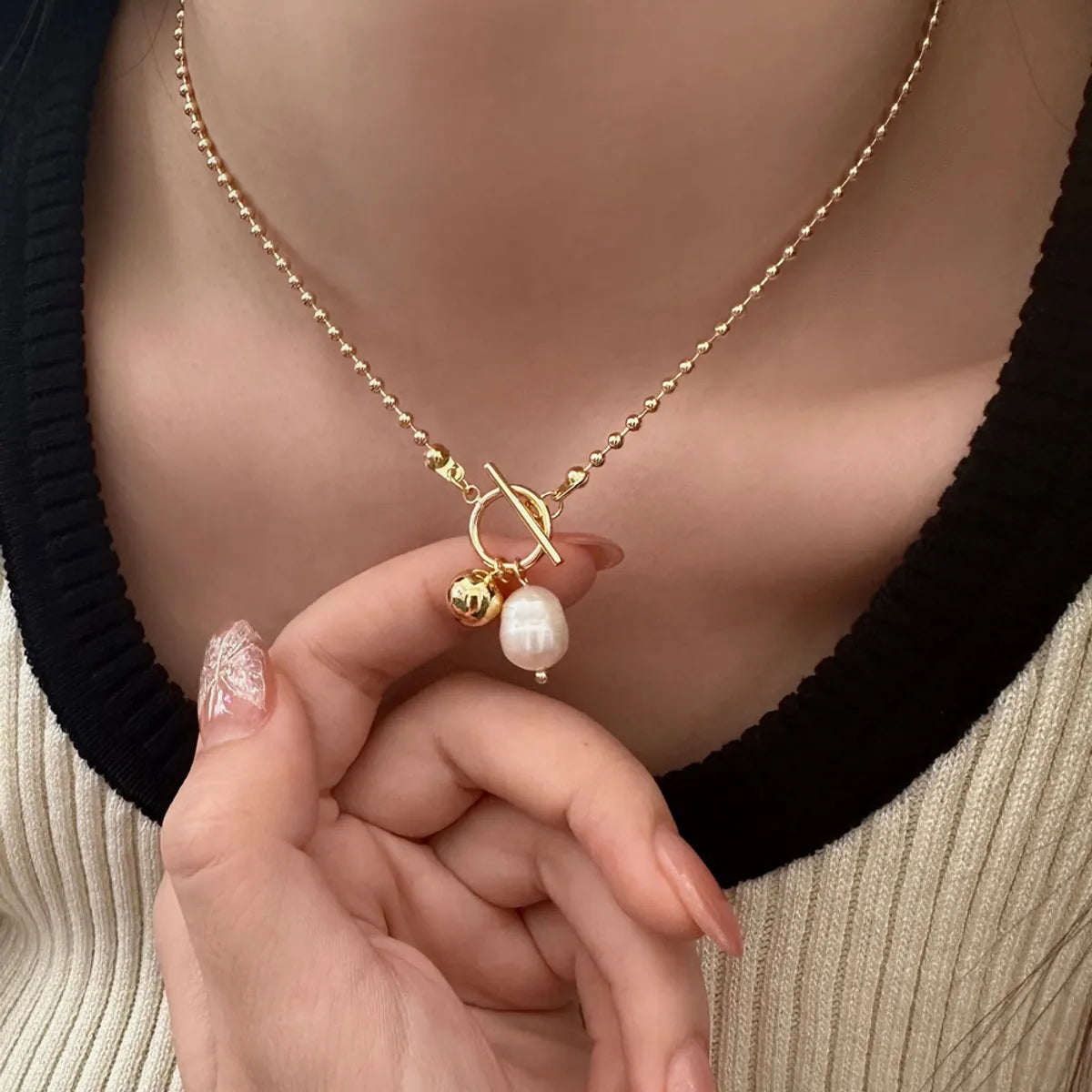 Engraved Name Necklaces-Wholesale Jewelry IG Style Simple Style Geometric 316 Stainless Steel  18K Gold Plated Toggle Pearl Pendant Necklace