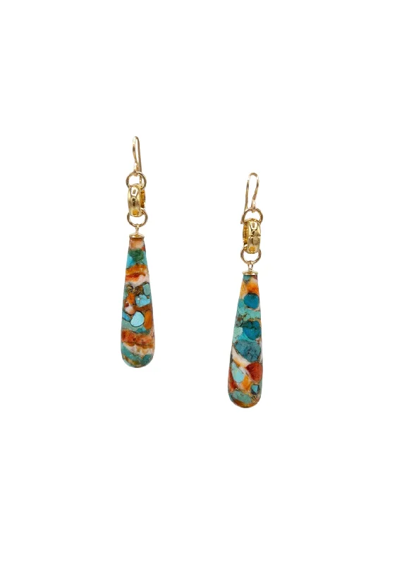 Colored Gemstone Earrings-Turquoise Spiny Oyster Drop Earrings