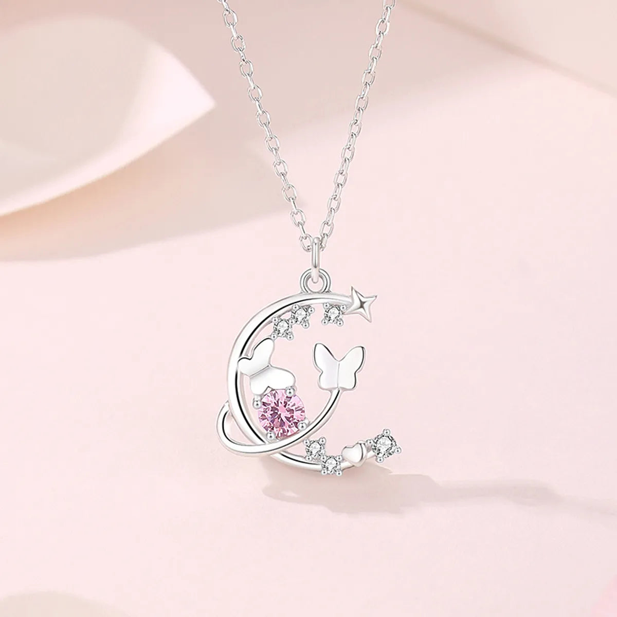 Custom Logo Necklaces-Ig Style Sweet Butterfly Sterling Silver Plating Inlay Zircon Pendant Necklace