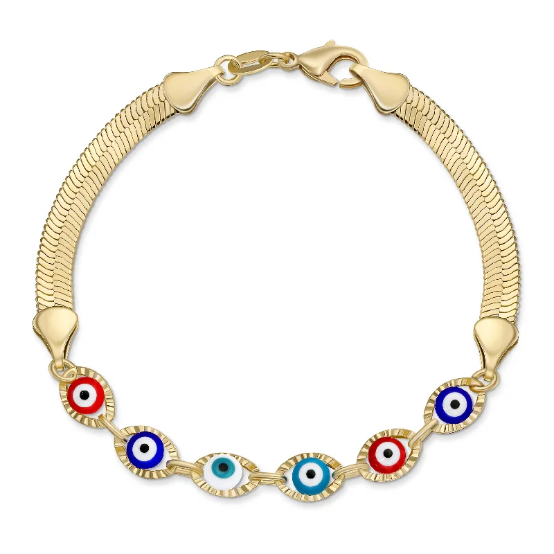 Personalized Cuff Bracelets-Amulet Multi-Color Evil Eye Strand Bracelet with Gold Plated Snake Chain