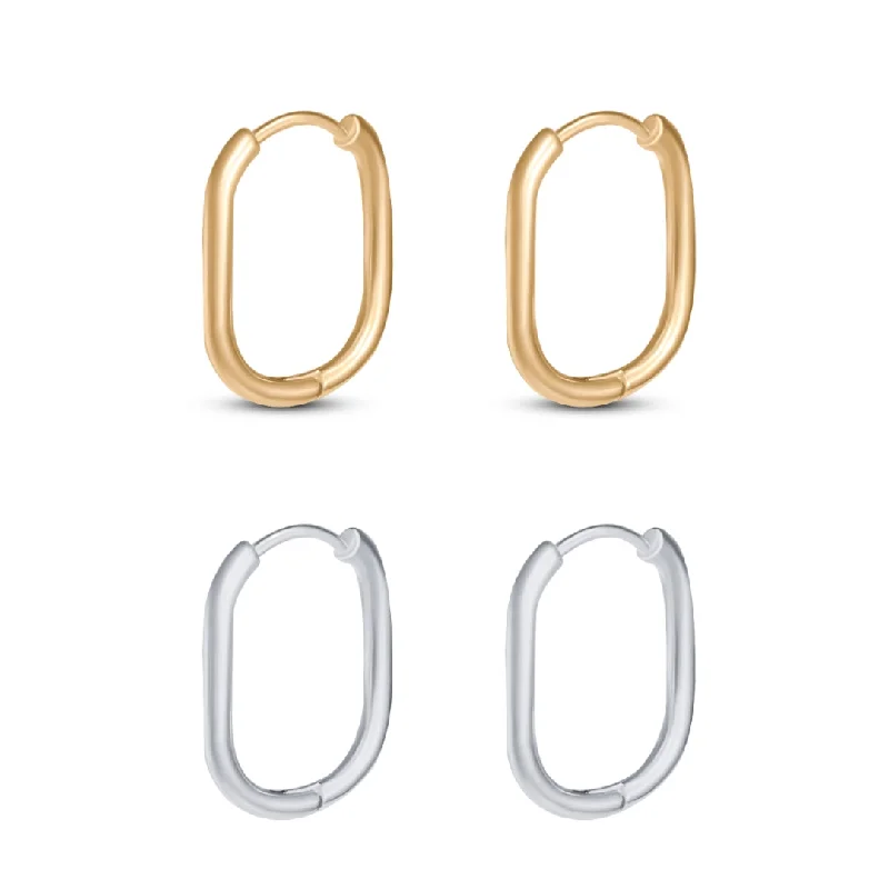 Silver and Gold Earrings-Rectangular Huggies