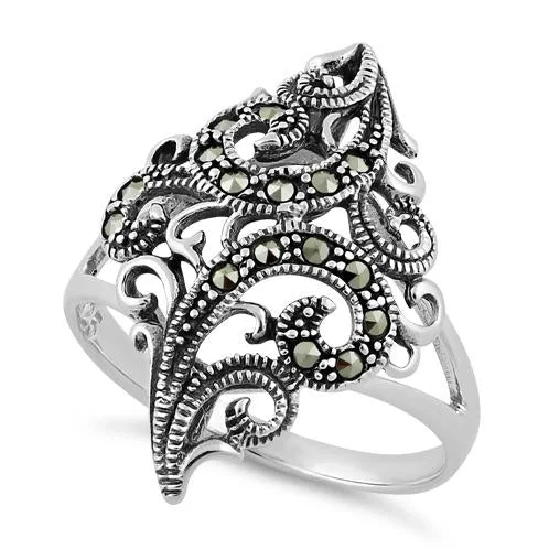 Handmade Rings-Sterling Silver Swirl Marcasite Ring