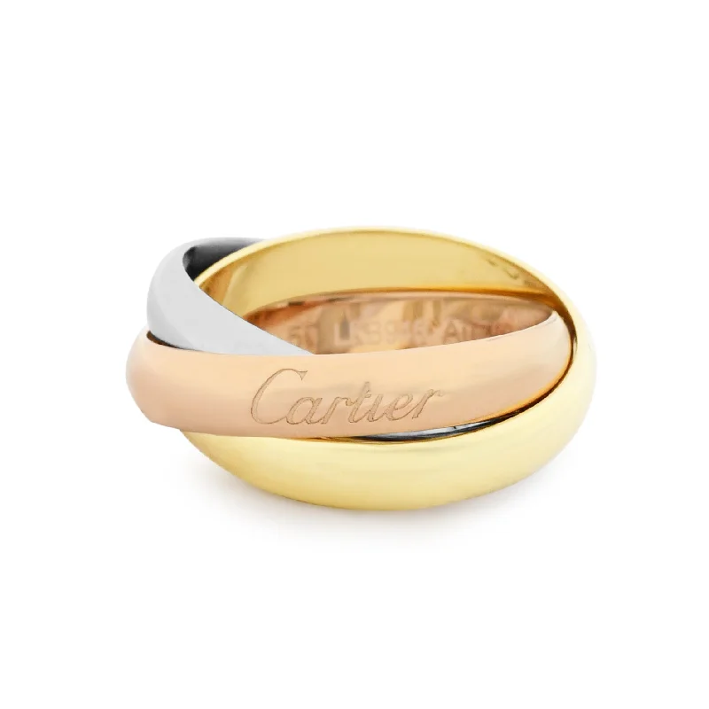 Fashion Gemstone Rings-Cartier Trinity Ring, Classic Model Size 50 - 18ct Three Colour Gold