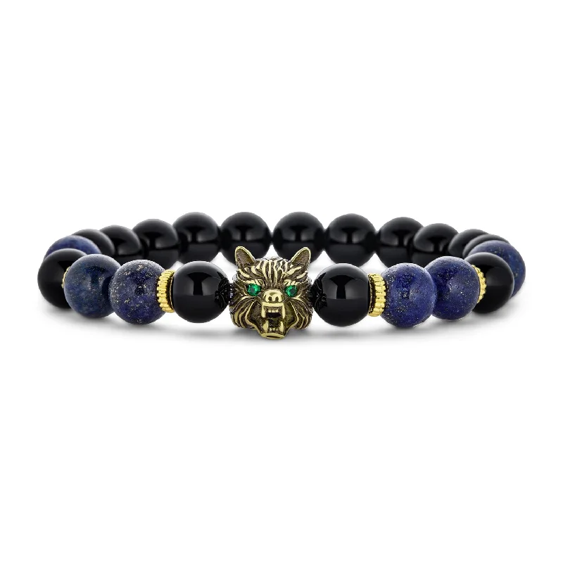 Infinity Bracelets-Unisex Jungle Animal Stretch Bracelet with Onyx & Tiger Eye Beads for Men Gold Plated