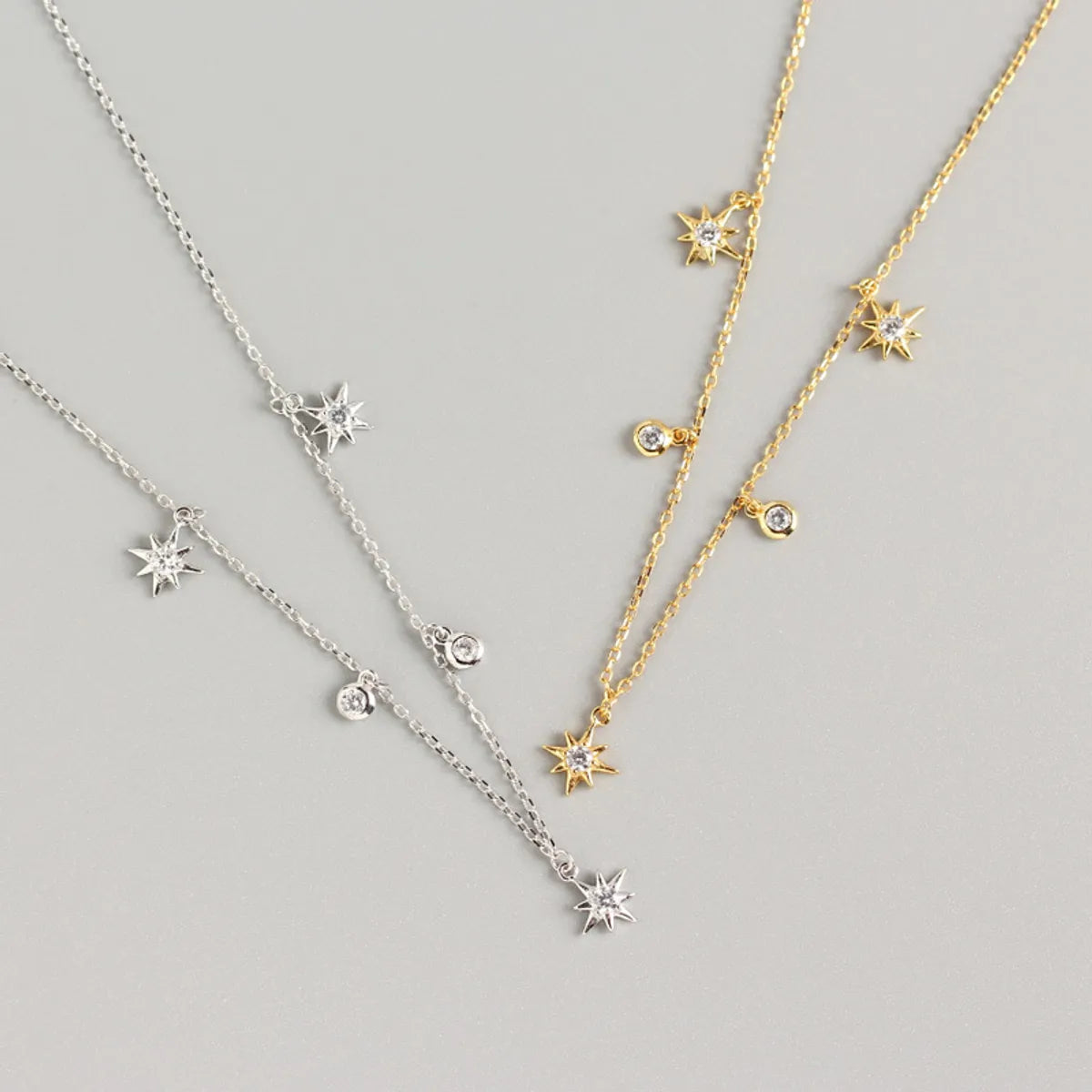 Fashion Necklaces-Yhn062 S925 Sterling Silver Geometric Star Design Sense Necklace Clavicle Chain