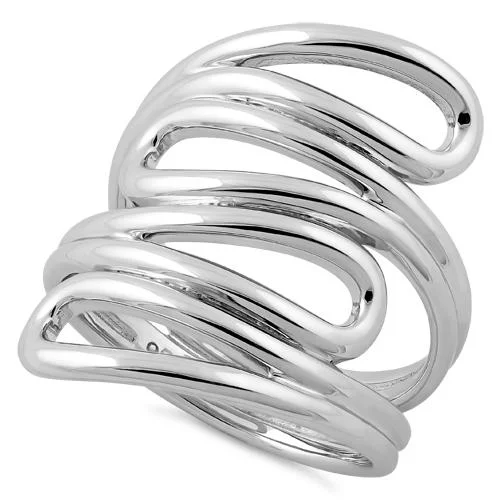 Platinum Rings-Sterling Silver Abstract Whirl Ring