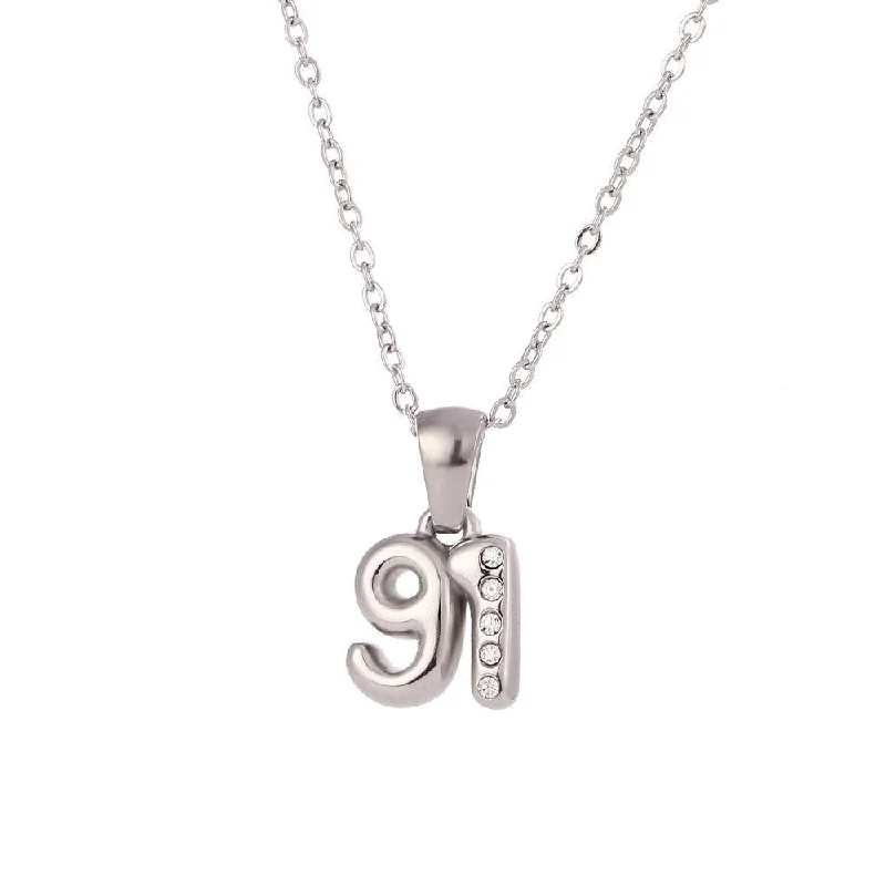 Micro Inlaid Water Diamond 3D Year Necklace - Silver-91