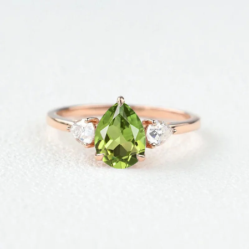 Gothic Rings-Pear Shaped Peridot Three Stones Ring