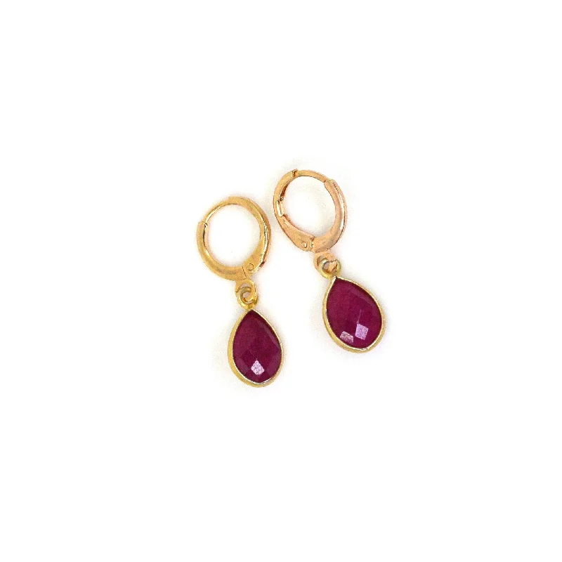 Gemstone Hoop Earrings-The Red Ruby Teardrop Earrings