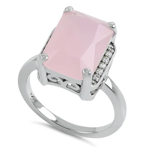 Custom Monogram Rings-Sterling Silver Big Pink Rectangle Ring