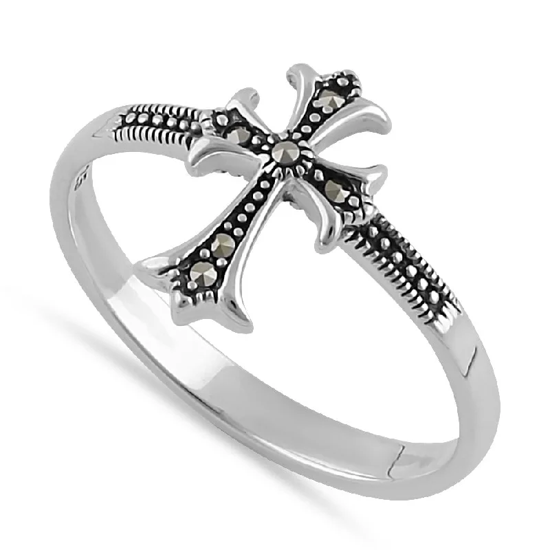 Personalized Gold Rings-Sterling Silver Medieval Cross Marcasite Ring