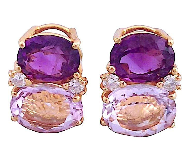 Handmade Hoop Earrings-Medium GUM DROP™ Earrings with Amethyst and Pale Amethyst and Diamonds