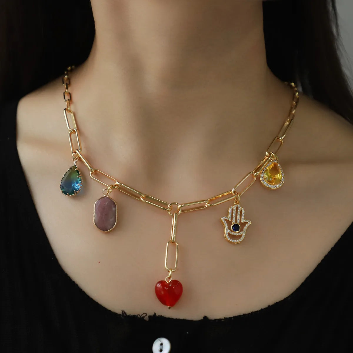 Statement Pendant Necklaces-Copper Lady Modern Style Classic Style Plating Inlay Geometric Water Droplets Heart Shape Zircon Pendant Necklace