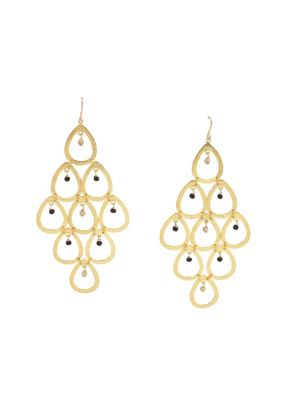 Silver and Gold Earrings-Black Onyx Gold Chandelier Earrings