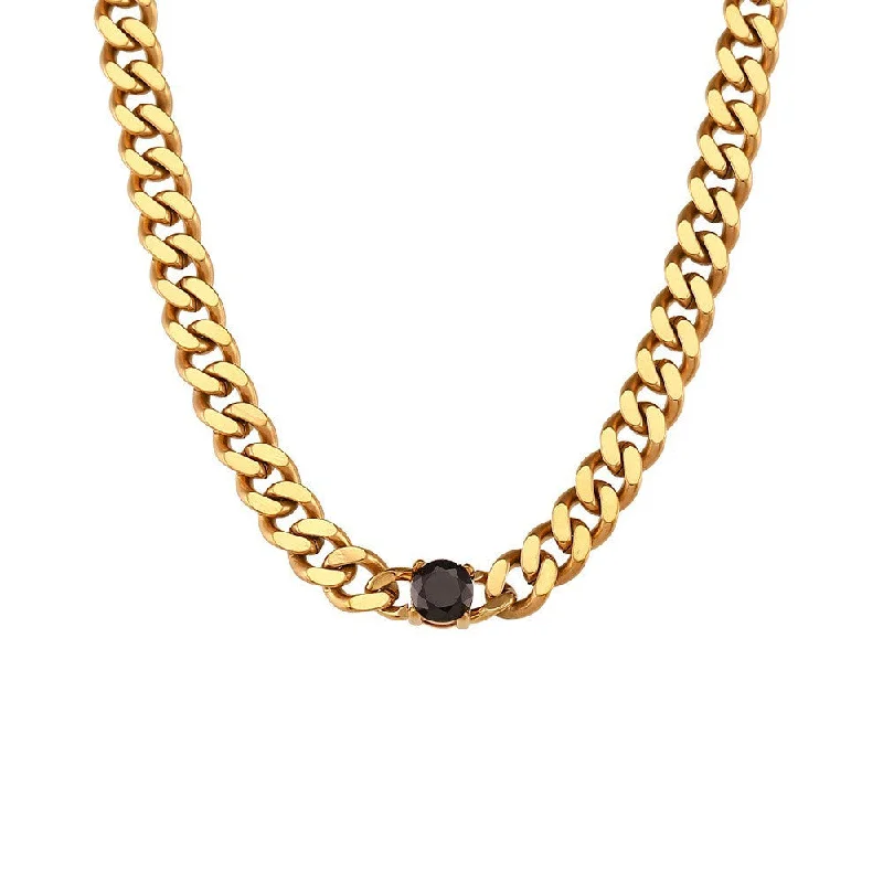 Golden Cuban Chain Round Zircon Necklace - Black Diamond