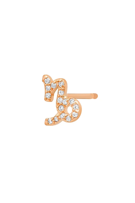 Trendy Gold Earrings-Rose Gold Diamond Capricorn Earring