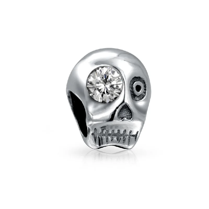 Classic Women’s Bracelets-Halloween Skeleton Skull Charm Bead with CZ Eye Sterling Silver for European Bracelet