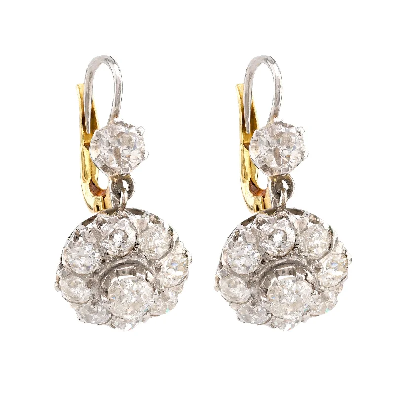 Wedding Earrings-Edwardian Inspired 3 Carat Old Mine Diamond Platinum Earrings