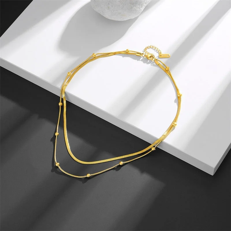 Gold Necklace Flat round Beads round Chain