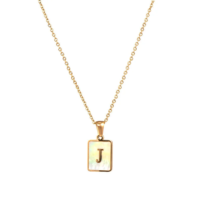 Fritillary Letter Square Pendant Necklace-Gold-Letter J