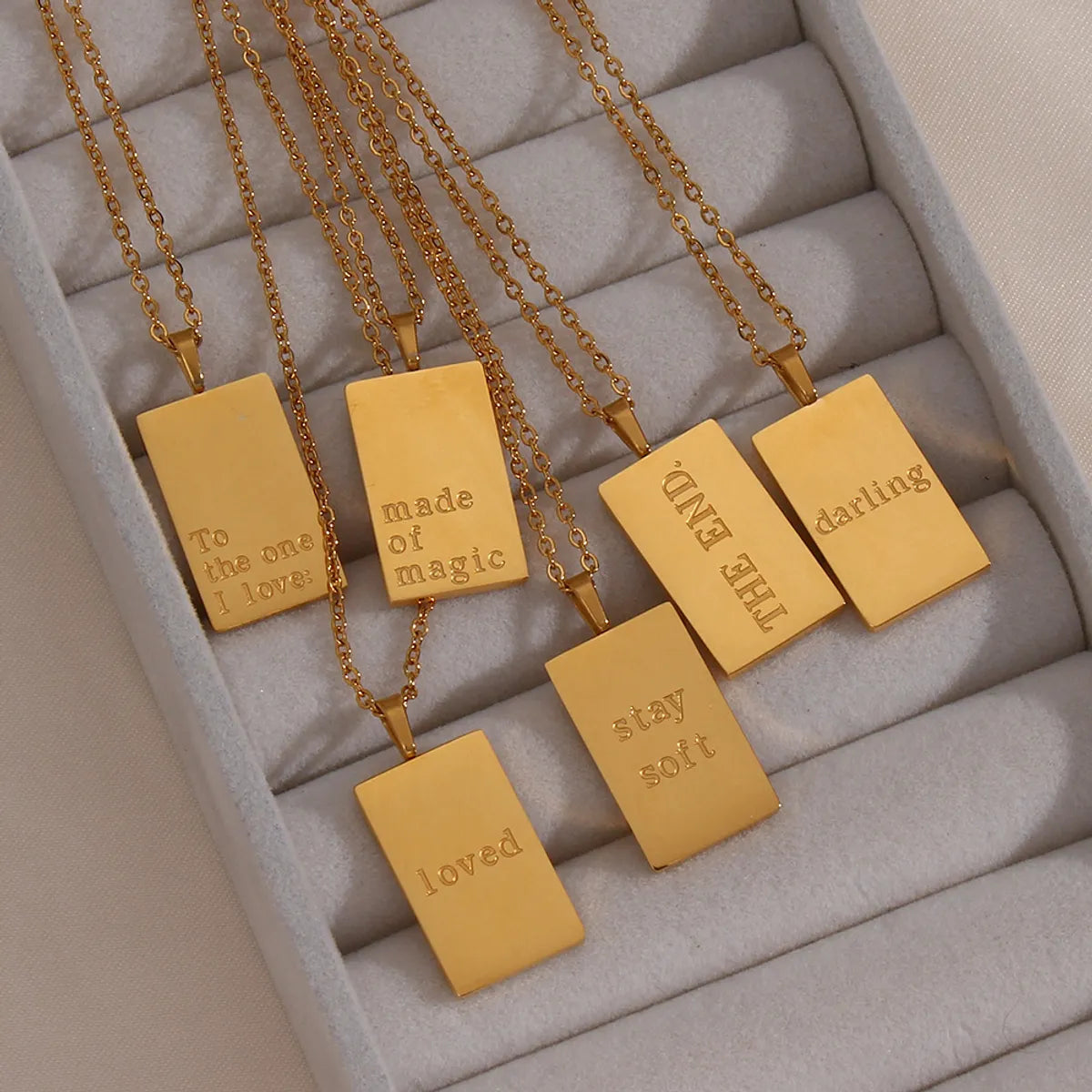 Silk Necklaces-Retro Letter Square Stainless Steel Plating Gold Plated Necklace