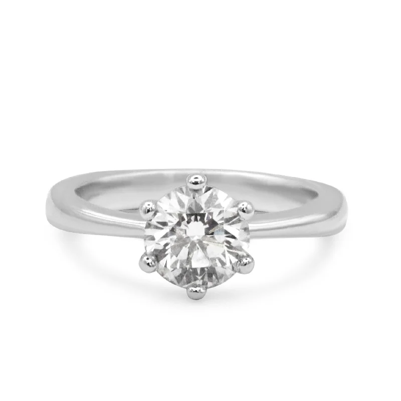 Gold Rings-GIA Certificated 1ct Solitaire Brilliant Cut Diamond Ring - 18ct White Gold