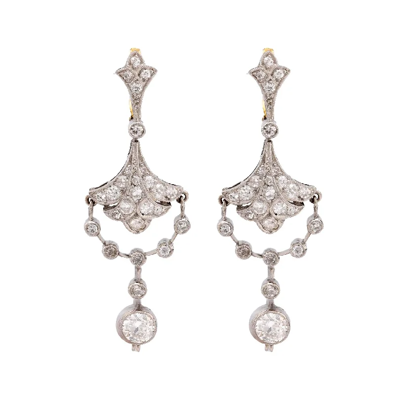 Personalized Earrings-Art Deco inspired 3 carat total weight diamond platinum chandelier earrings